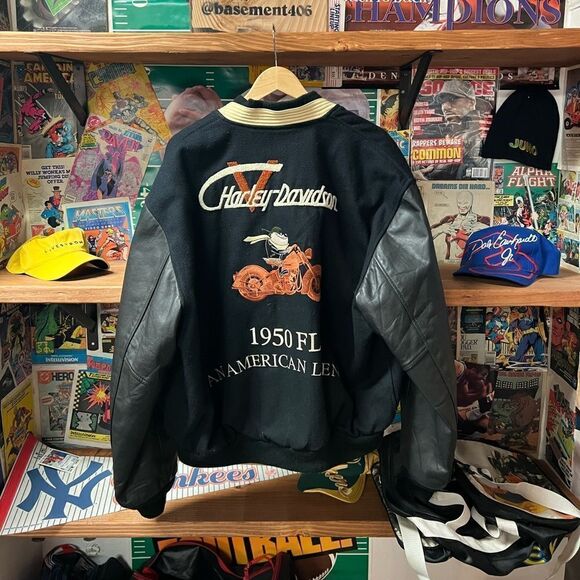 Harley Davidson Taz Motorcycle Leather Letterman Jacket Sz XL 1950 FL Vintage - Picture 1 of 9